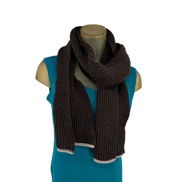 Coyuchi Brown Ribbed winter 100% Wool sweater Scarf  wrap 9 X 70 - Picture 4 of 6